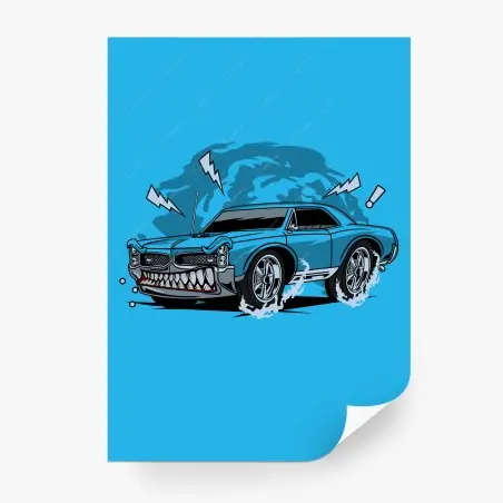 Fototapete blauer muscle car pop-art illustration – Pixers®