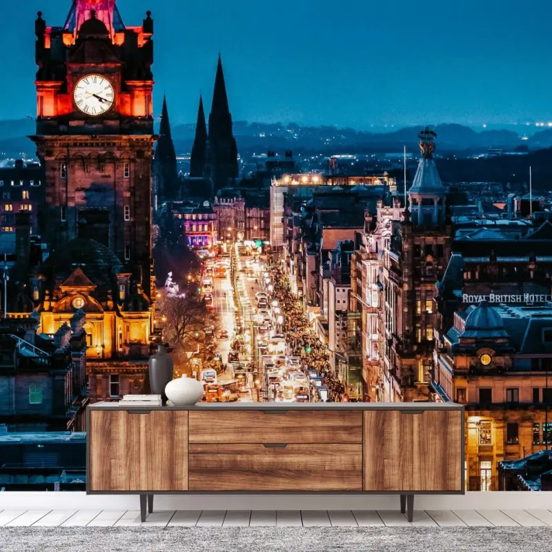 Fototapete Edinburgh nächtliche stadtszene mit uhrturm