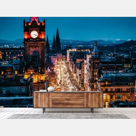 Fototapete Edinburgh nächtliche stadtszene mit uhrturm – Pixers®