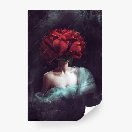 Fototapete porträt einer frau mit roter pfingstrose – Pixers®