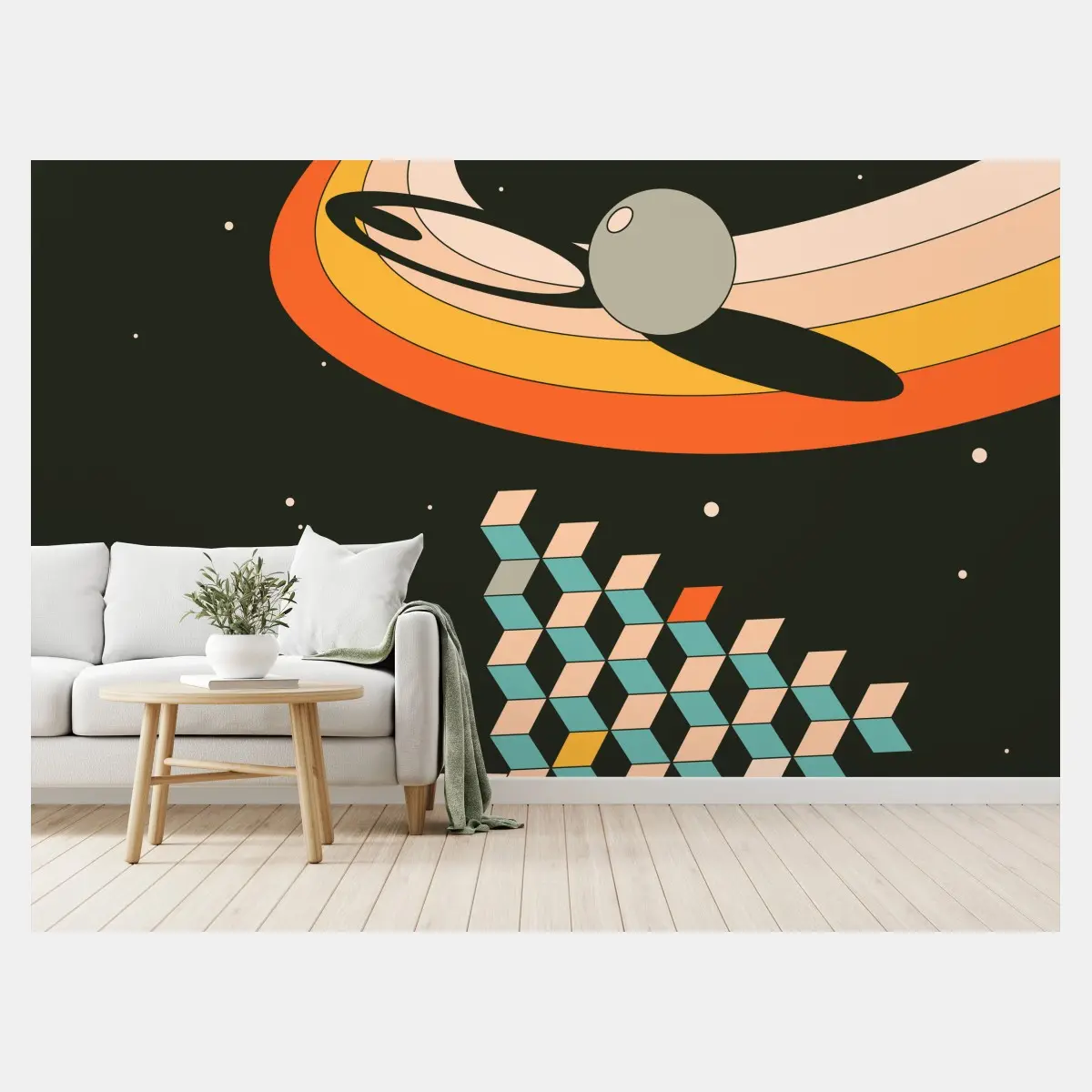 Fototapete retro geometrische weltraumkomposition – Pixers®