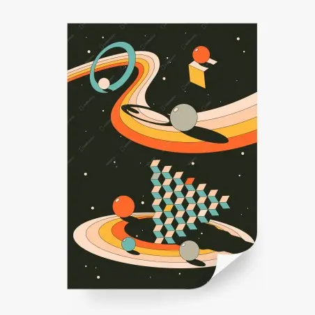 Fototapete retro geometrische weltraumkomposition – Pixers®