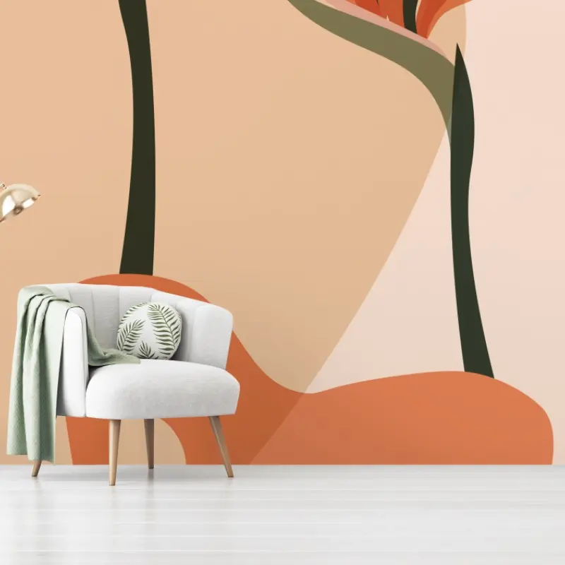 Fototapete minimalistische botanische grafik in terrakottatönen