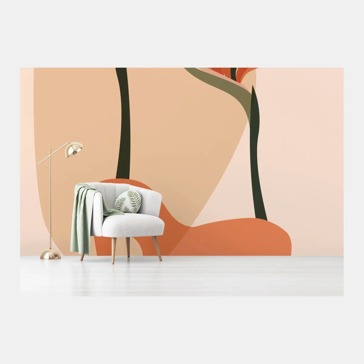 Fototapete minimalistische botanische grafik in terrakottatönen – Pixers®