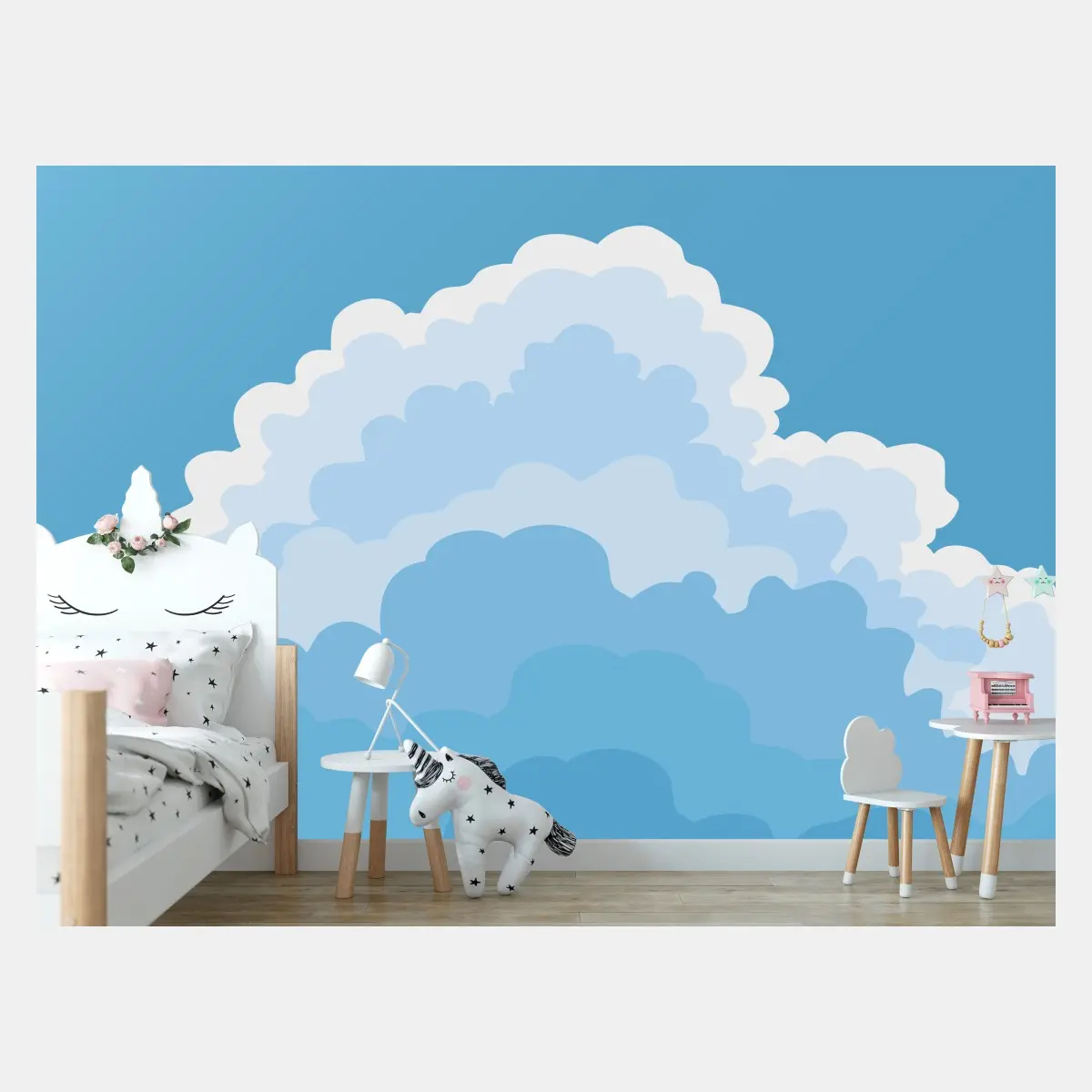 Fototapete blauer wolkenhimmel mit flugzeug – Pixers®