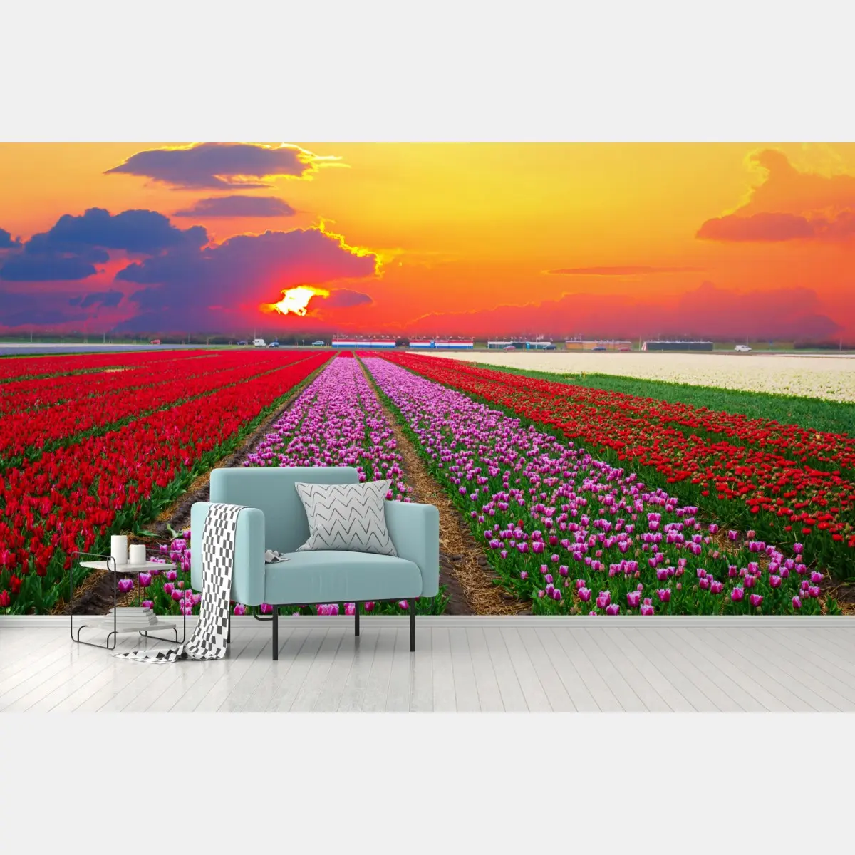 Fototapete leuchtende tulpenfelder im sonnenuntergang – Pixers®