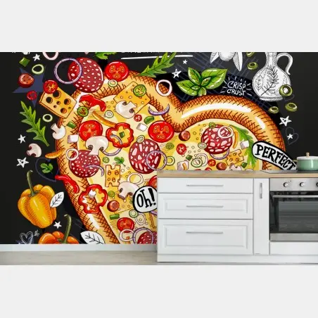 Fototapete herzförmige pizza kreidetafel illustration – Pixers®