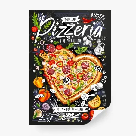 Fototapete herzförmige pizza kreidetafel illustration – Pixers®