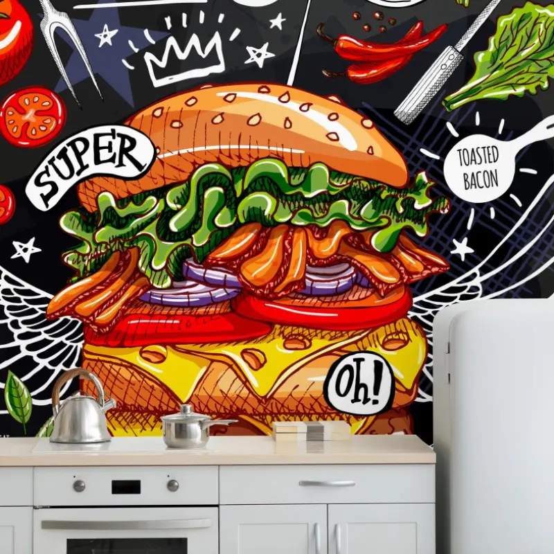 Fototapete gourmet-burger im kreidetafel-stil