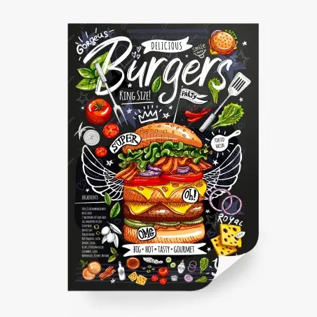 Fototapete gourmet-burger im kreidetafel-stil – Pixers®