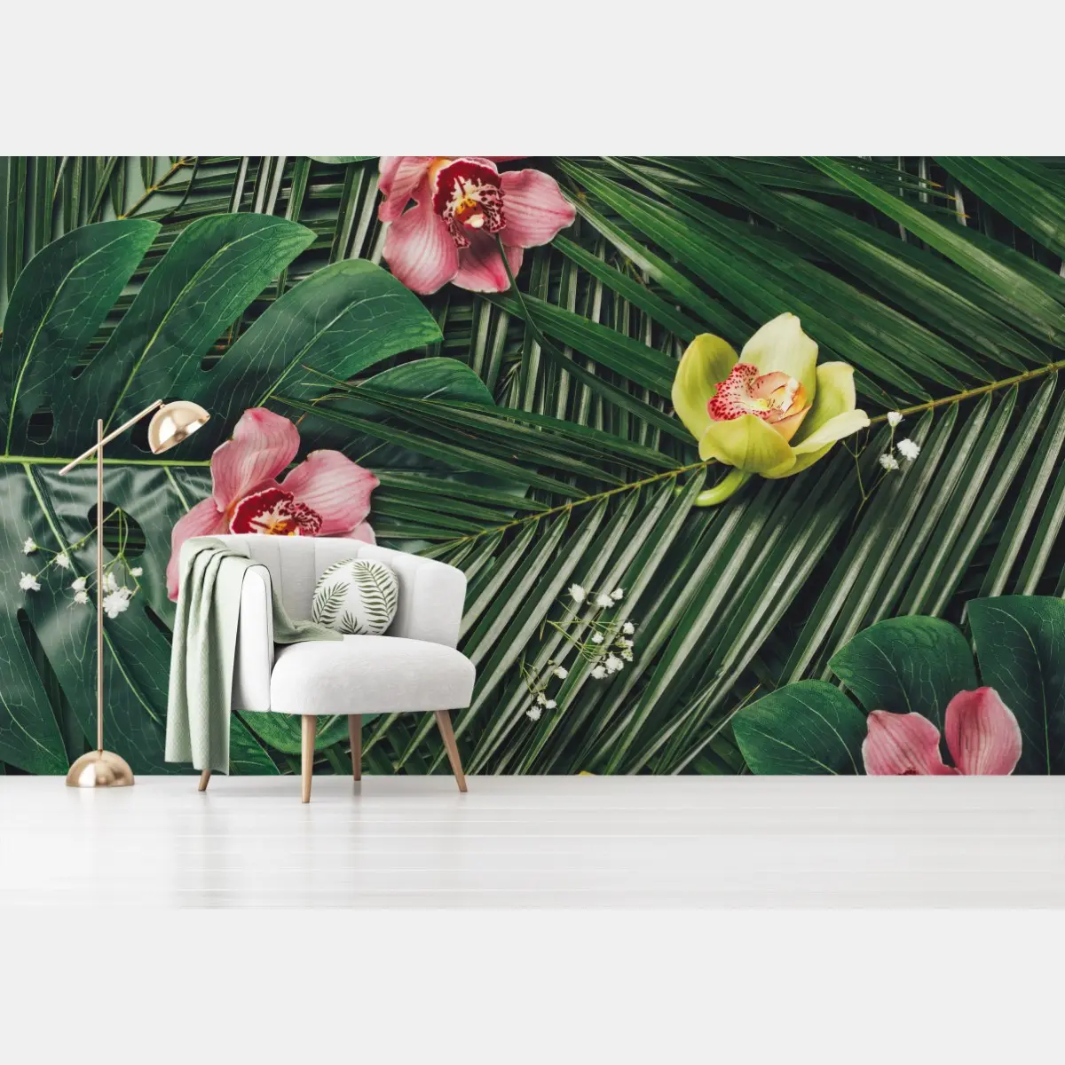 Fototapete tropisches orchideen- und monstera-motiv – Pixers®