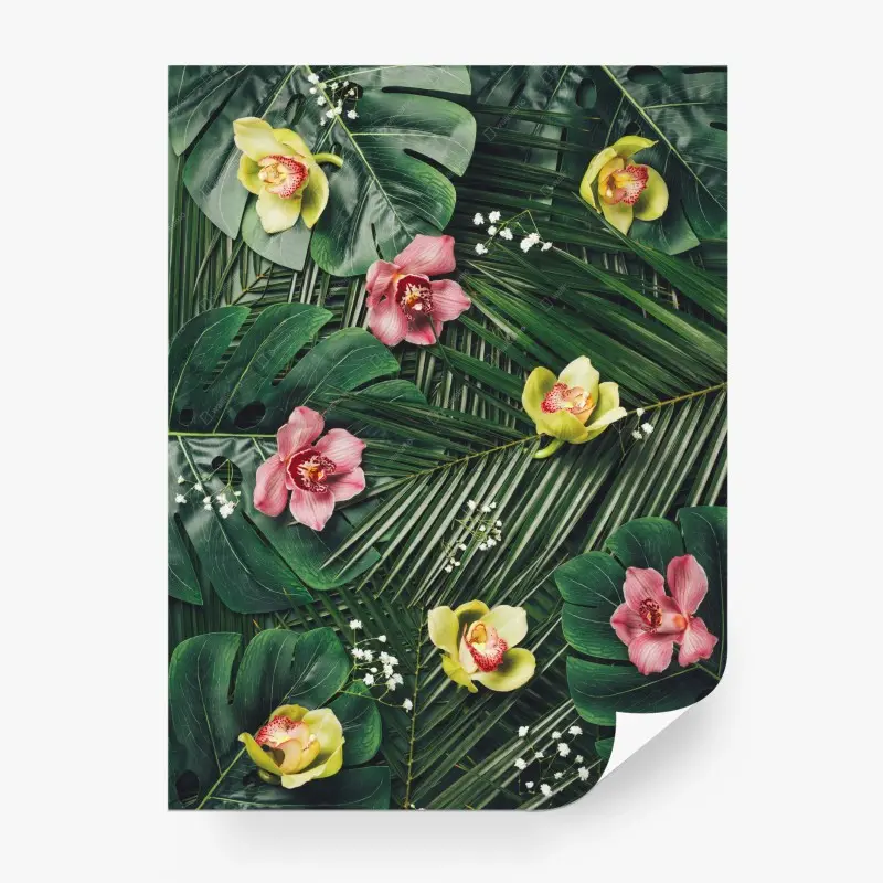 Fototapete tropisches orchideen- und monstera-motiv