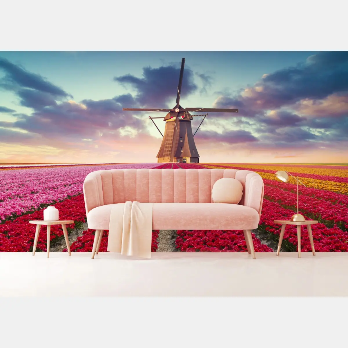Fototapete tulpenfelder bei sonnenuntergang – Pixers®