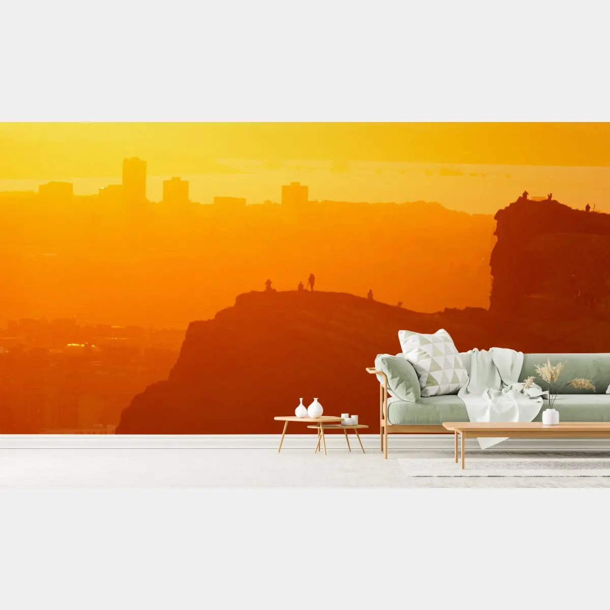 Fototapete goldene silhouette über klippen bei sonnenuntergang – Pixers®