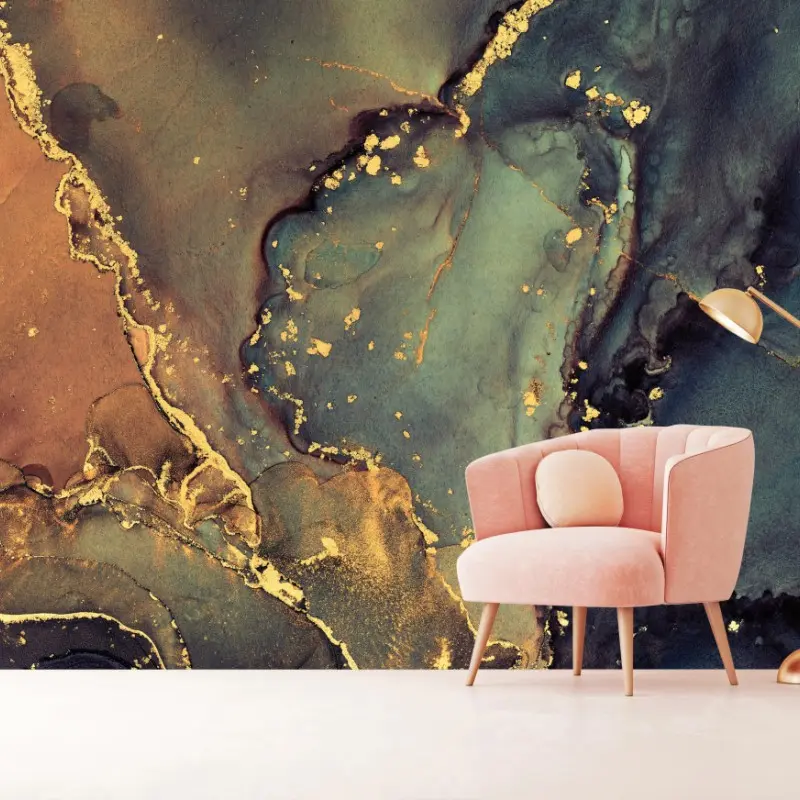 Fototapete türkis und gold marmor abstrakt