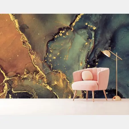 Fototapete türkis und gold marmor abstrakt – Pixers®