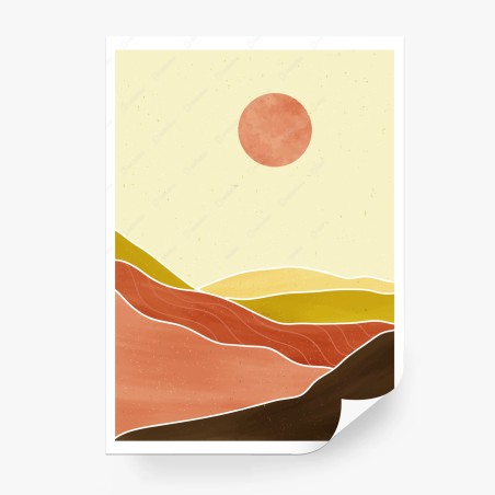 Fototapete minimalistische terrakotta-berglandschaft – Pixers®