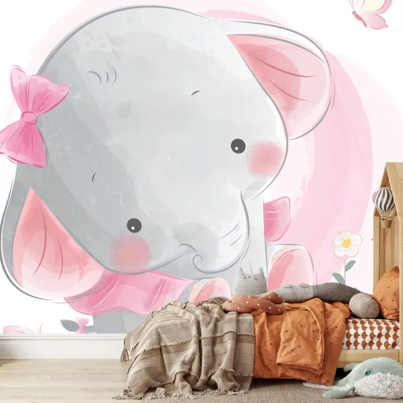 Fototapete niedlicher rosa baby-elefant für das kinderzimmer
