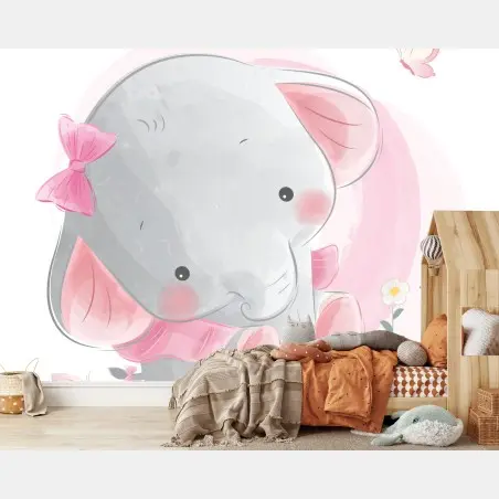 Fototapete niedlicher rosa baby-elefant für das kinderzimmer – Pixers®
