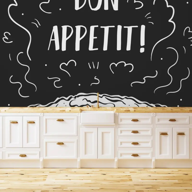 Fototapete bon appetit kuchen tafelkreide grafik