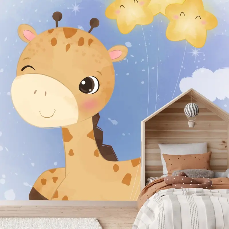 Fototapete lächelnde giraffe mit sternenballons