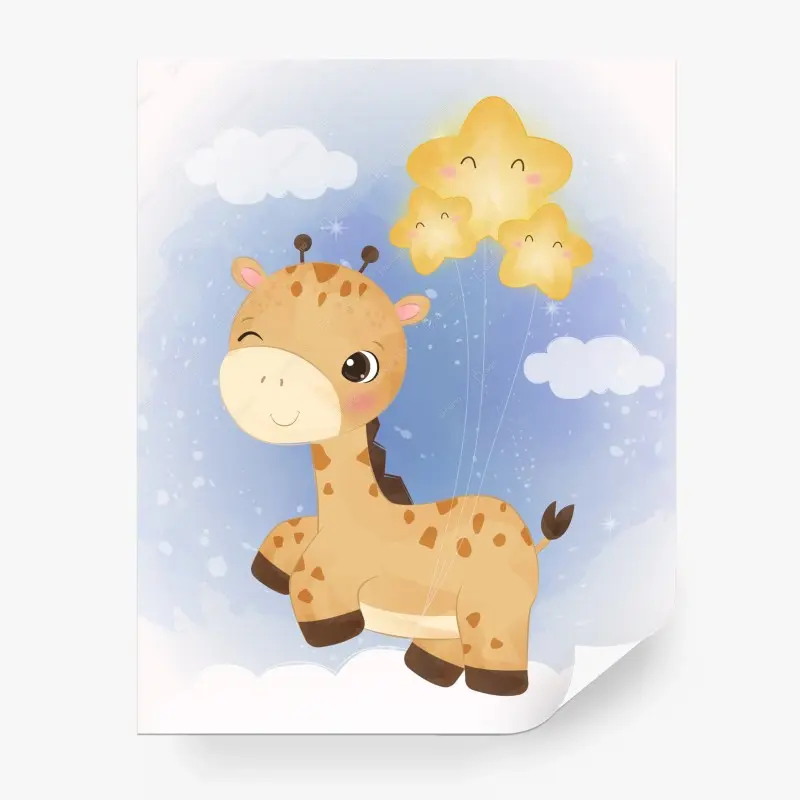 Fototapete lächelnde giraffe mit sternenballons