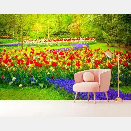 Fototapete bunter frühlings-tulpengarten – Pixers®