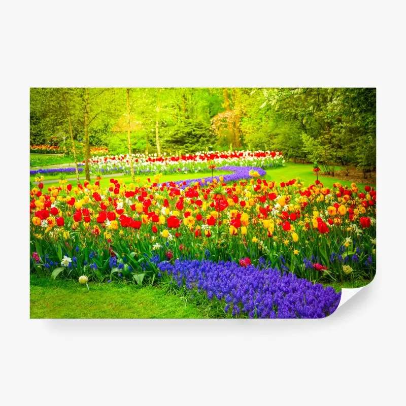 Fototapete bunter frühlings-tulpengarten