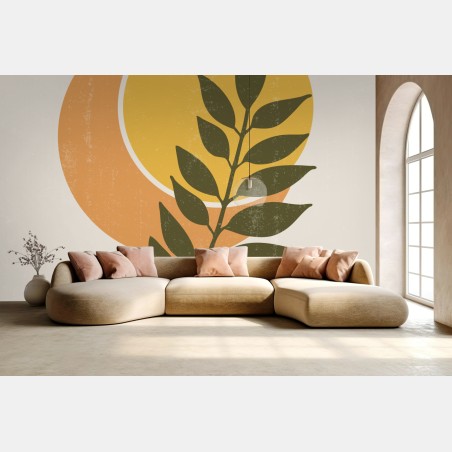 Fototapete boho sonne und mond mit pflanzenmotiv – Pixers®
