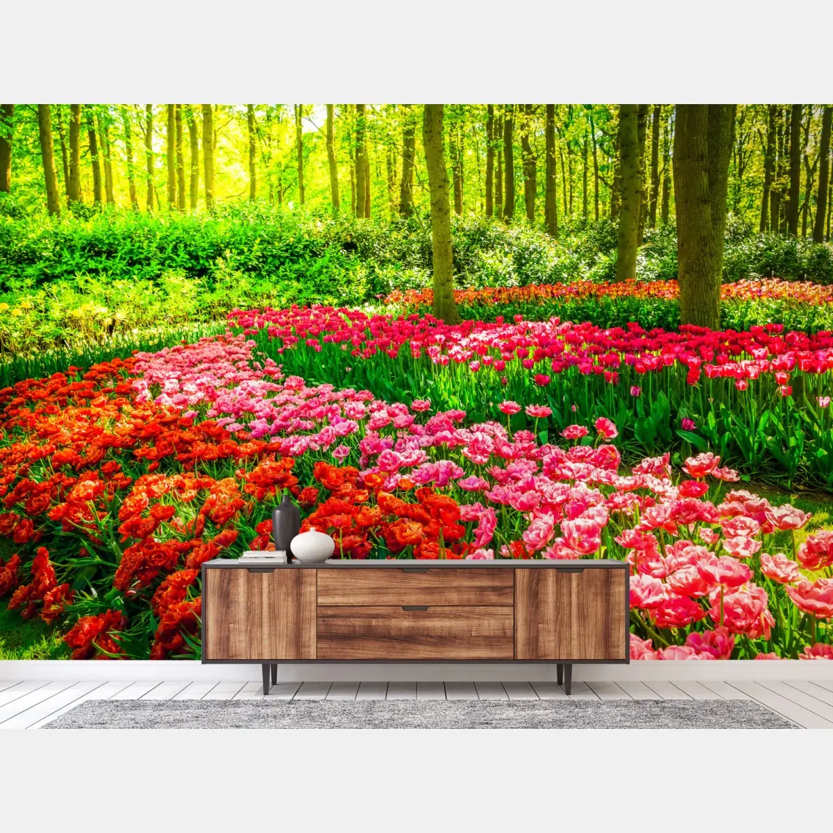 Fototapete lebendiger tulpengarten in voller blüte – Pixers®