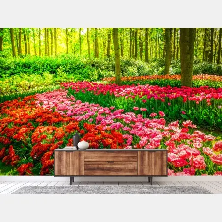 Fototapete lebendiger tulpengarten in voller blüte – Pixers®