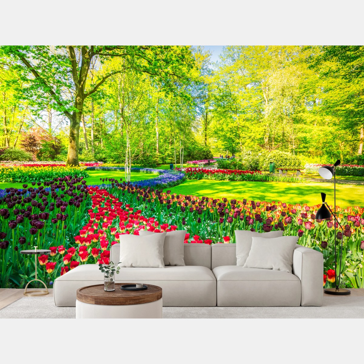 Fototapete lebendiger tulpengarten im frühling – Pixers®
