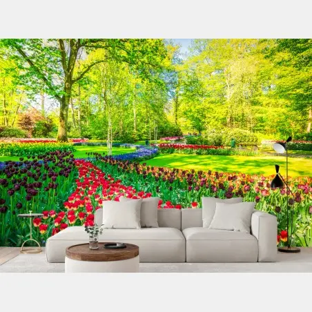 Fototapete lebendiger tulpengarten im frühling – Pixers®