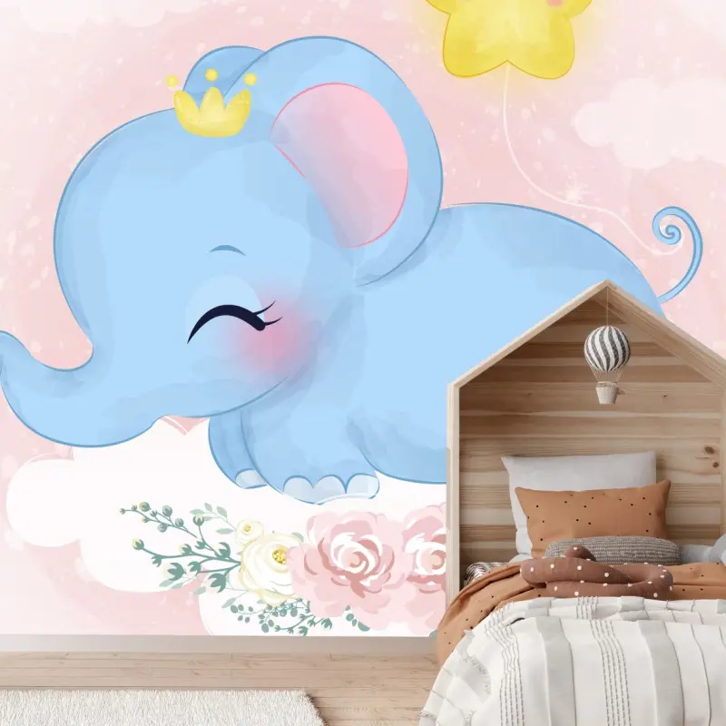 Fototapete schlafender blauer elefant fürs kinderzimmer