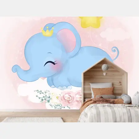 Fototapete schlafender blauer elefant fürs kinderzimmer – Pixers®