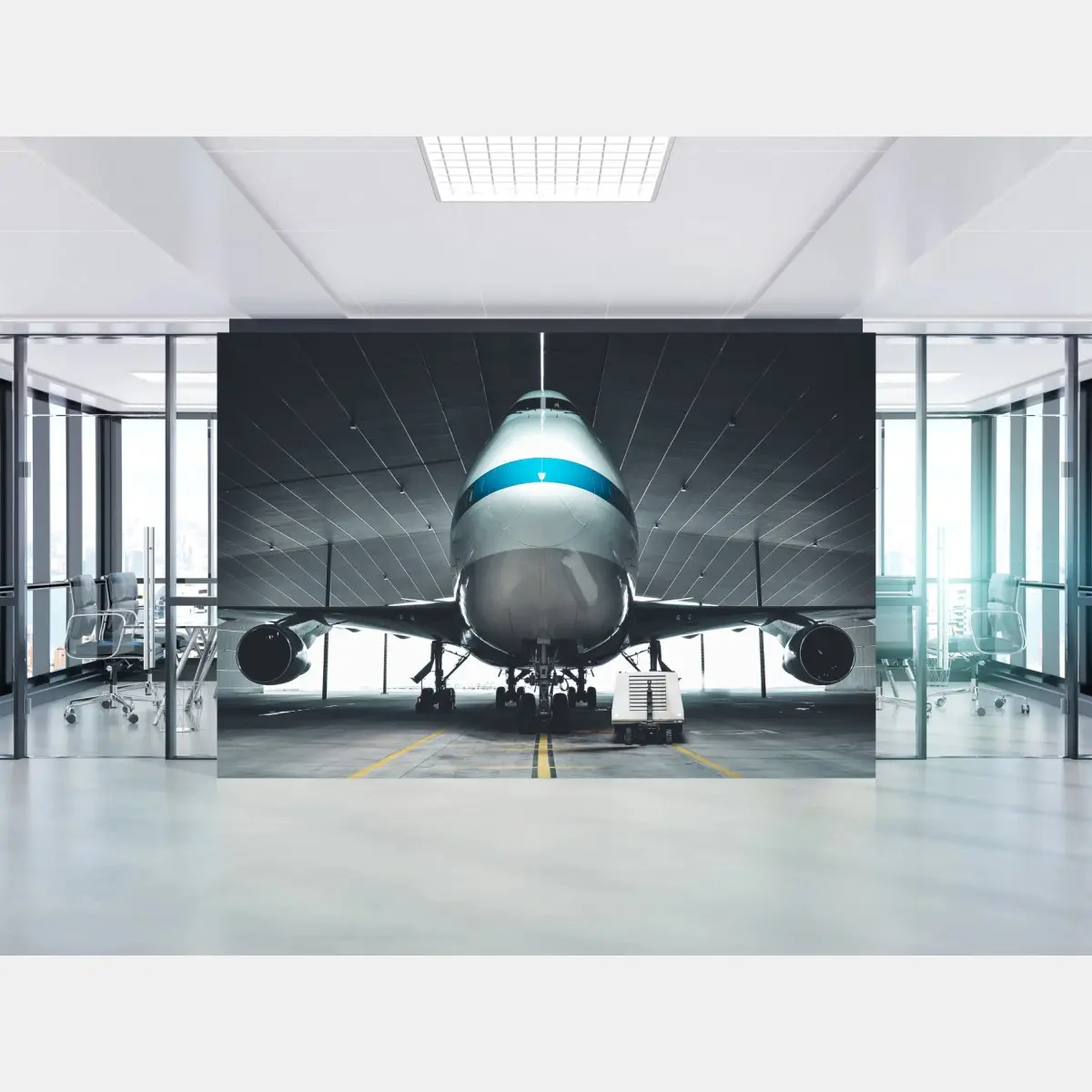 Fototapete frontansicht eines jets im hangar – Pixers®