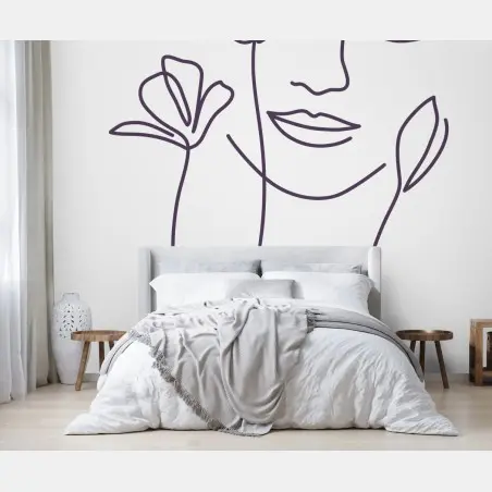 Fototapete delikate linienzeichnung gesicht mit blumen – Pixers®