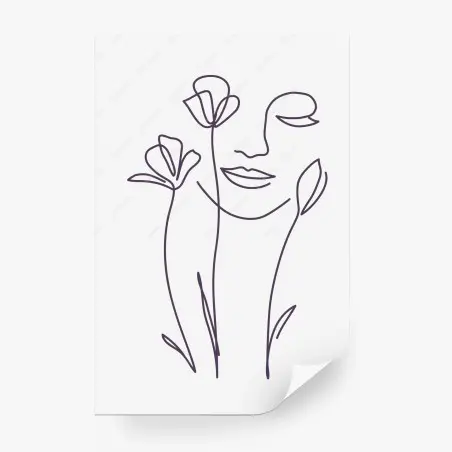 Fototapete delikate linienzeichnung gesicht mit blumen – Pixers®