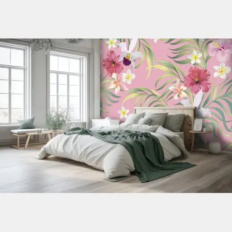 Fototapete pastell tropisches blumenmuster – Pixers®
