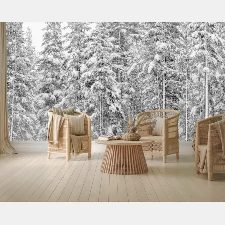 Fototapete verschneiter kiefernwald im winter – Pixers®