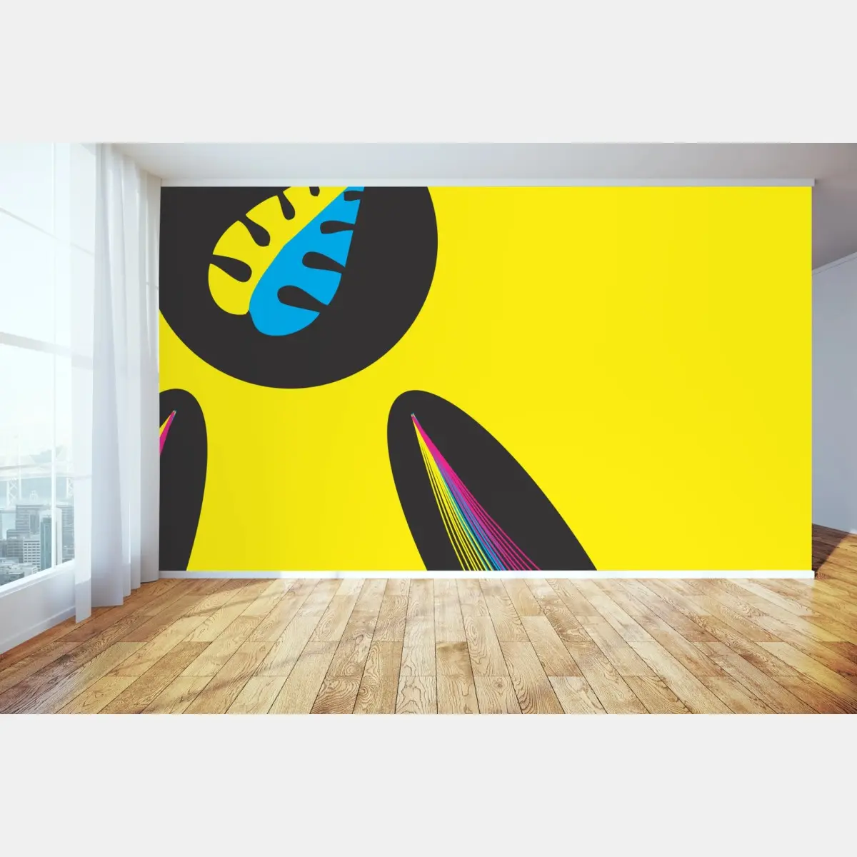 Fototapete bunte abstrakte formen auf gelbem hintergrund – Pixers®