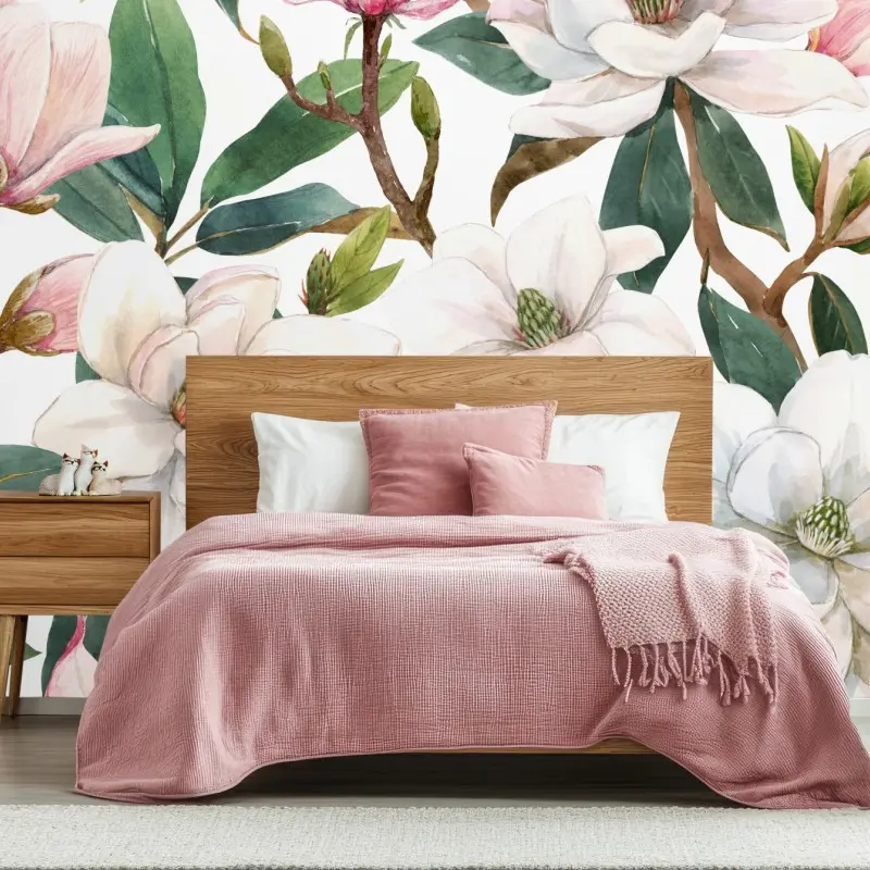 Fototapete zarte magnolie aquarell botanisches muster