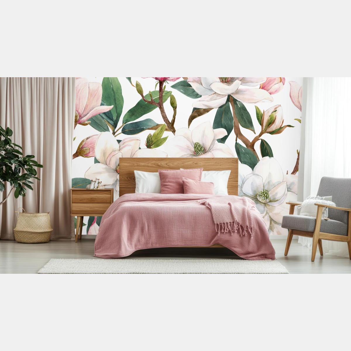 Fototapete zarte magnolie aquarell botanisches muster – Pixers®