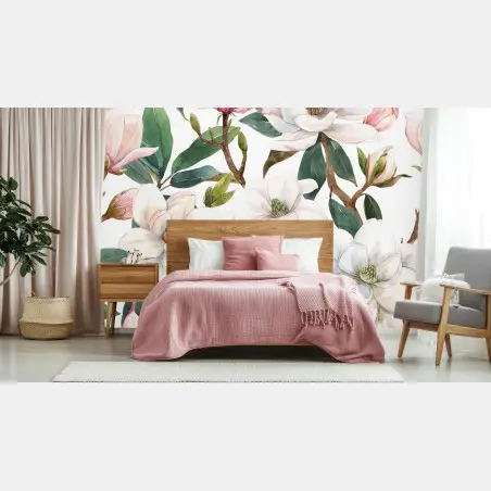 Fototapete zarte magnolie aquarell botanisches muster – Pixers®