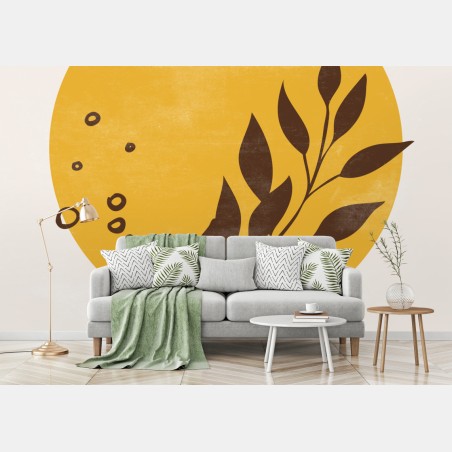 Fototapete botanisches sonnen- und blattmotiv im minimalistischen boho-stil – Pixers®
