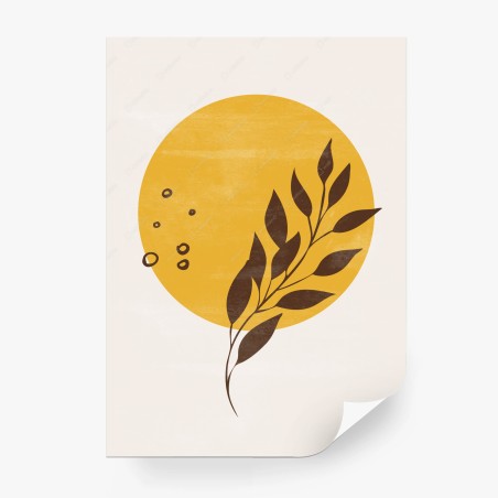 Fototapete botanisches sonnen- und blattmotiv im minimalistischen boho-stil – Pixers®