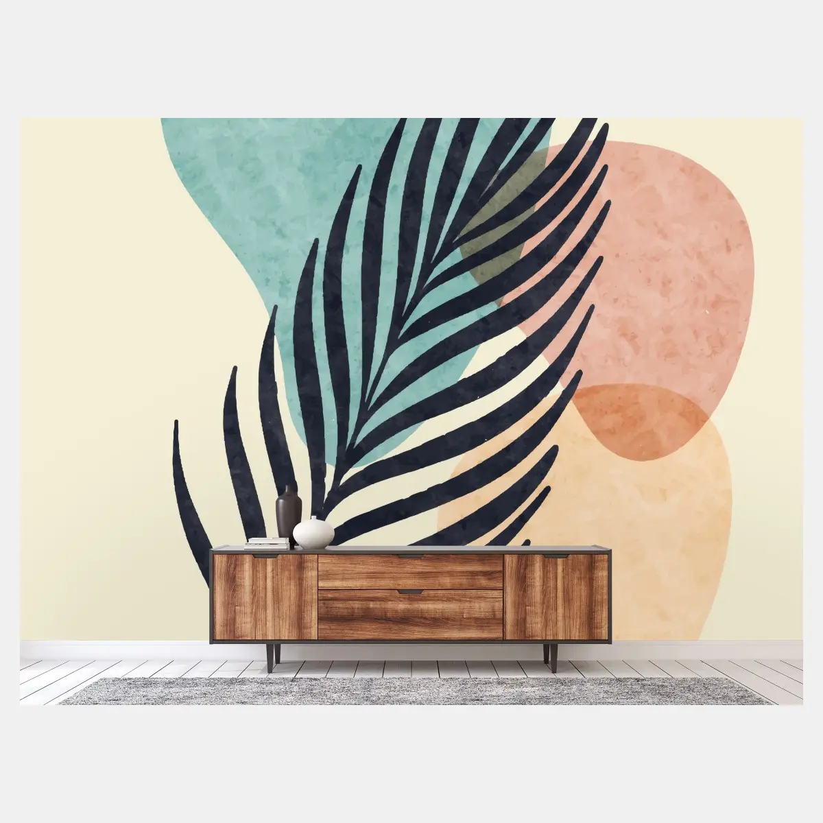 Fototapete abstraktes pastell palmblatt im boho-stil – Pixers®