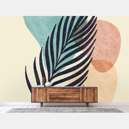 Fototapete abstraktes pastell palmblatt im boho-stil – Pixers®