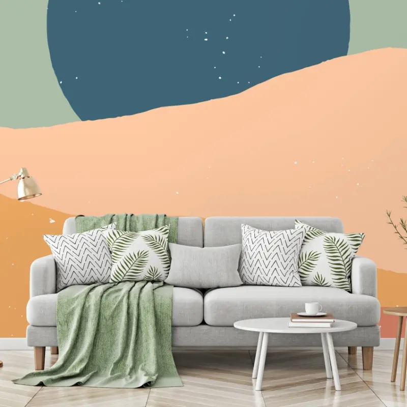 Fototapete abstrakte pastellwüstenlandschaft mit mond