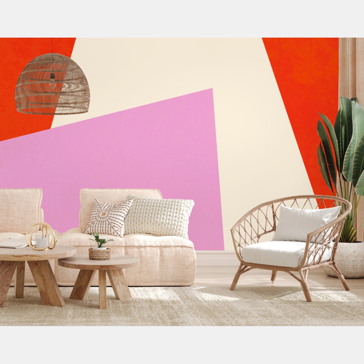 Fototapete kühne geometrische komposition in orange und rosa – Pixers®